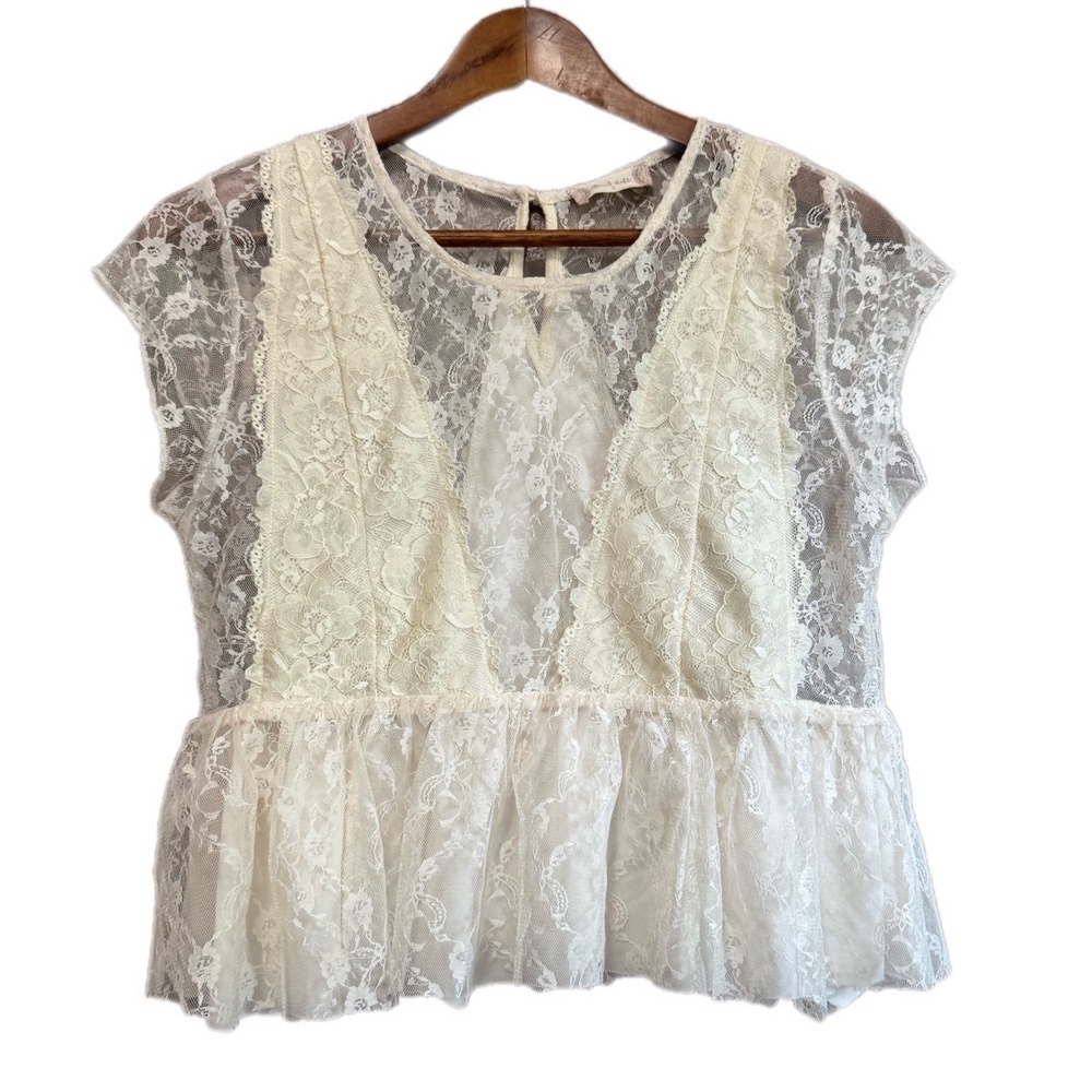Altar'd State Lace Peplum Top Women Small Cream Excellent Sheer Floral Boho